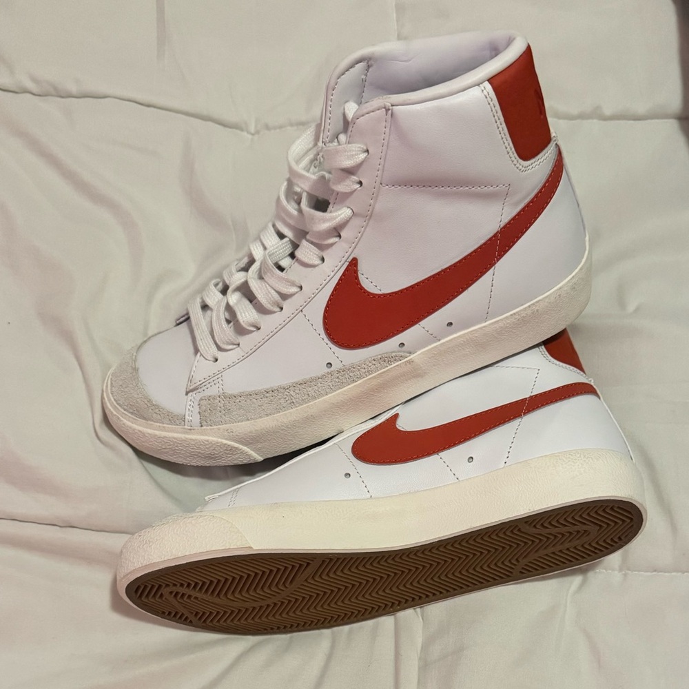 Nike Women's White High-Top Sneakers with burnt orange Swoosh Accents